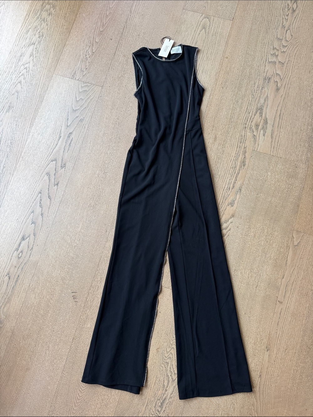 Sleeveless Black Jumpsuit with Asymmetric Zip Trim